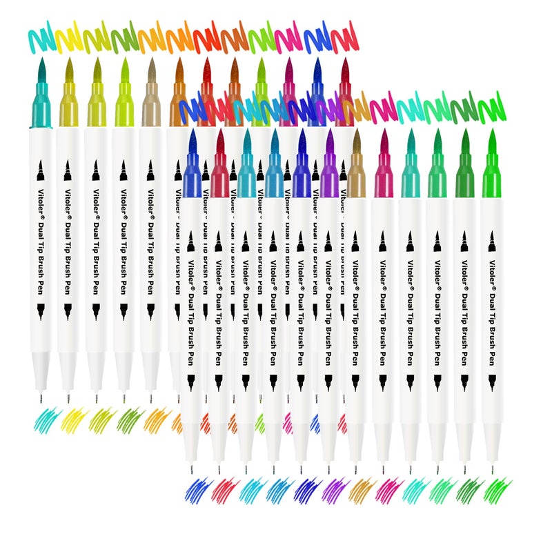 Vitoler Colored Markers Dual Tip Brush Pens,Fine Tip Markers & Fine Point Art Pens for Adult Coloring Drawing Planner Art Craft Supplies (24 Brush Pens Set) - Image 1